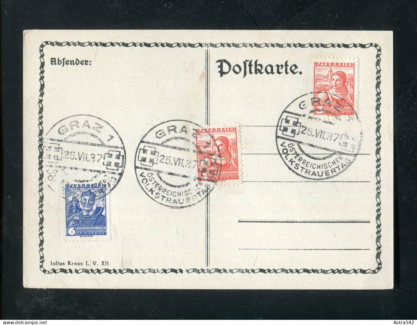 "OESTERREICH" 1937, Postkarte SSt. "Volkstrauertag" (A1167) - Storia Postale