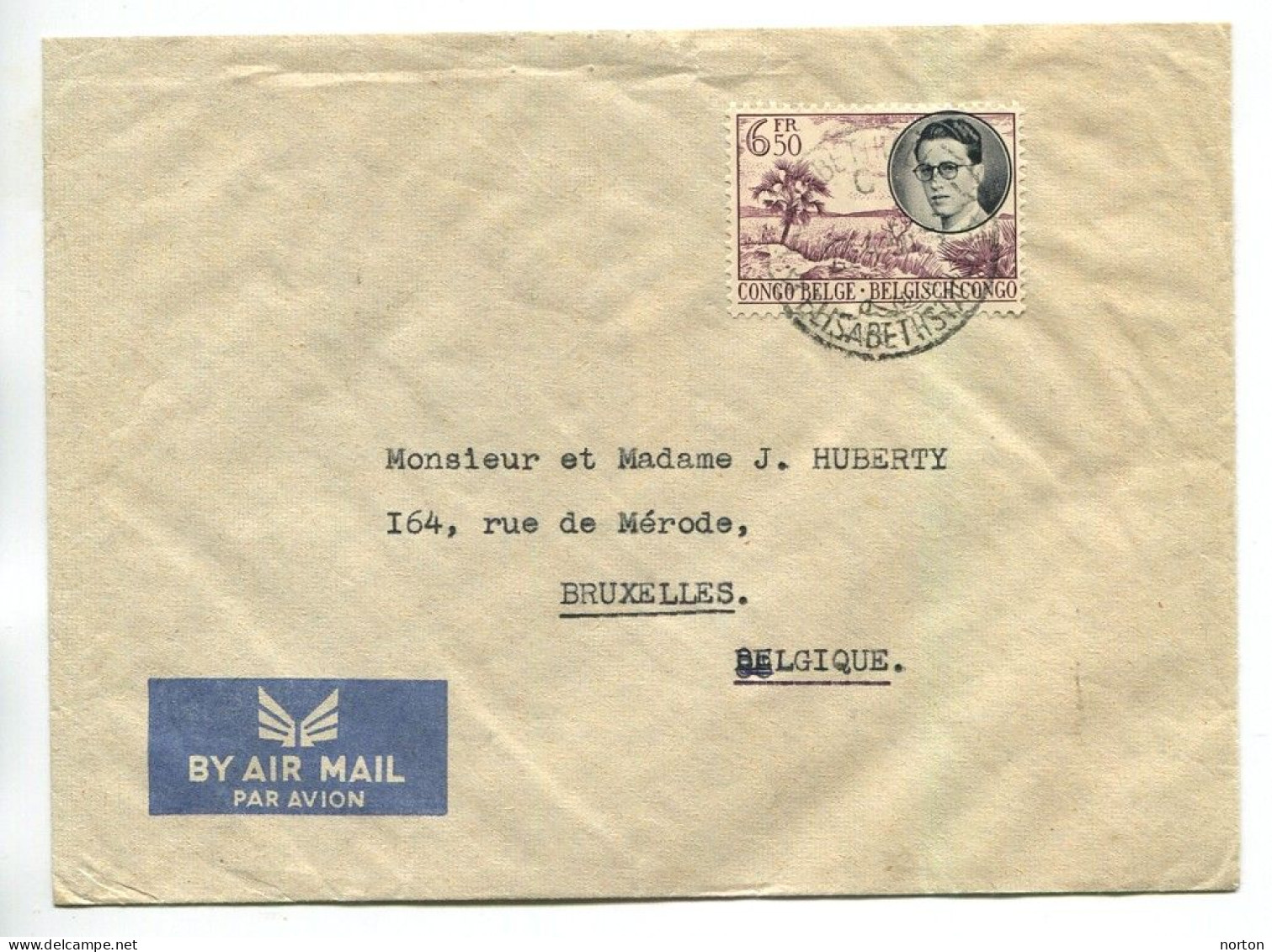 Congo Elisabethville 1 Oblit. Keach 12B(O)1 Sur C.O.B. 336 Sur Lettre Vers Bruxelles Le 13/04/1956 - Covers & Documents