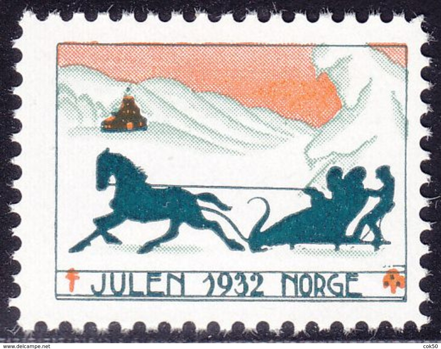 NORWAY - NKS Christmas Seal 1932 MNH «sleigh Ride» - Painting By Otto Von Hanno - Erinnofilie