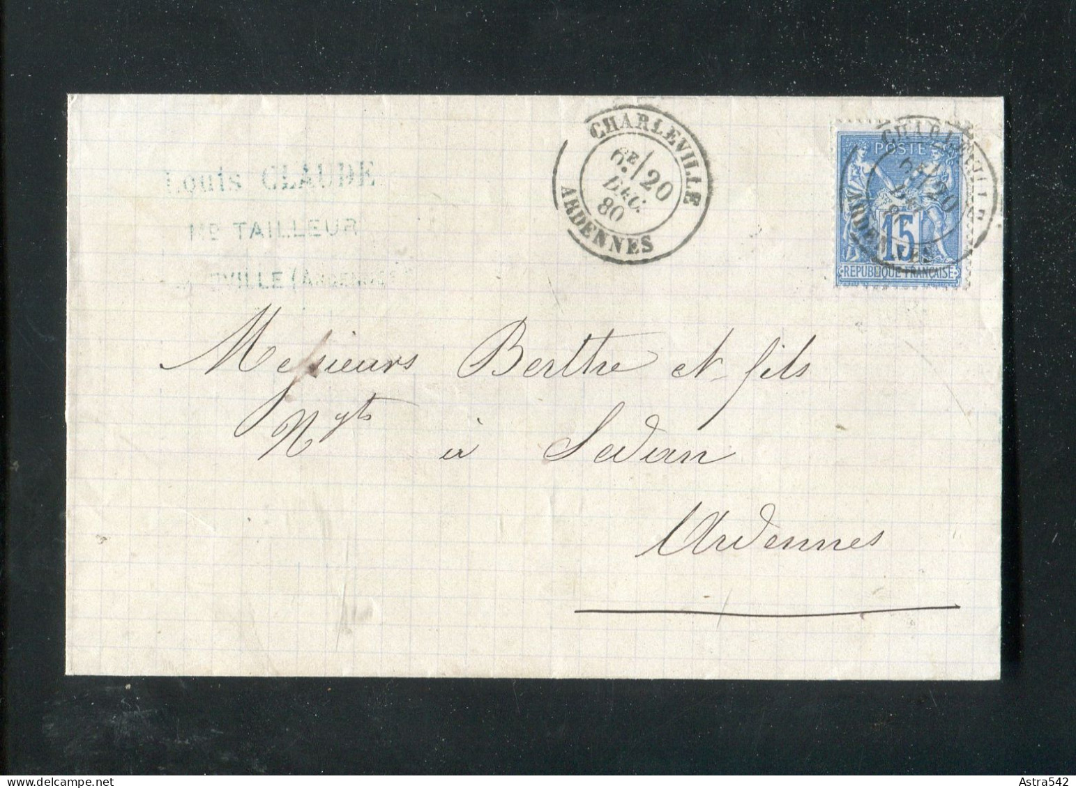 "FRANKREICH" 1880, Brief K2 "CHARLEVILLE" (A1168) - 1876-1898 Sage (Type II)