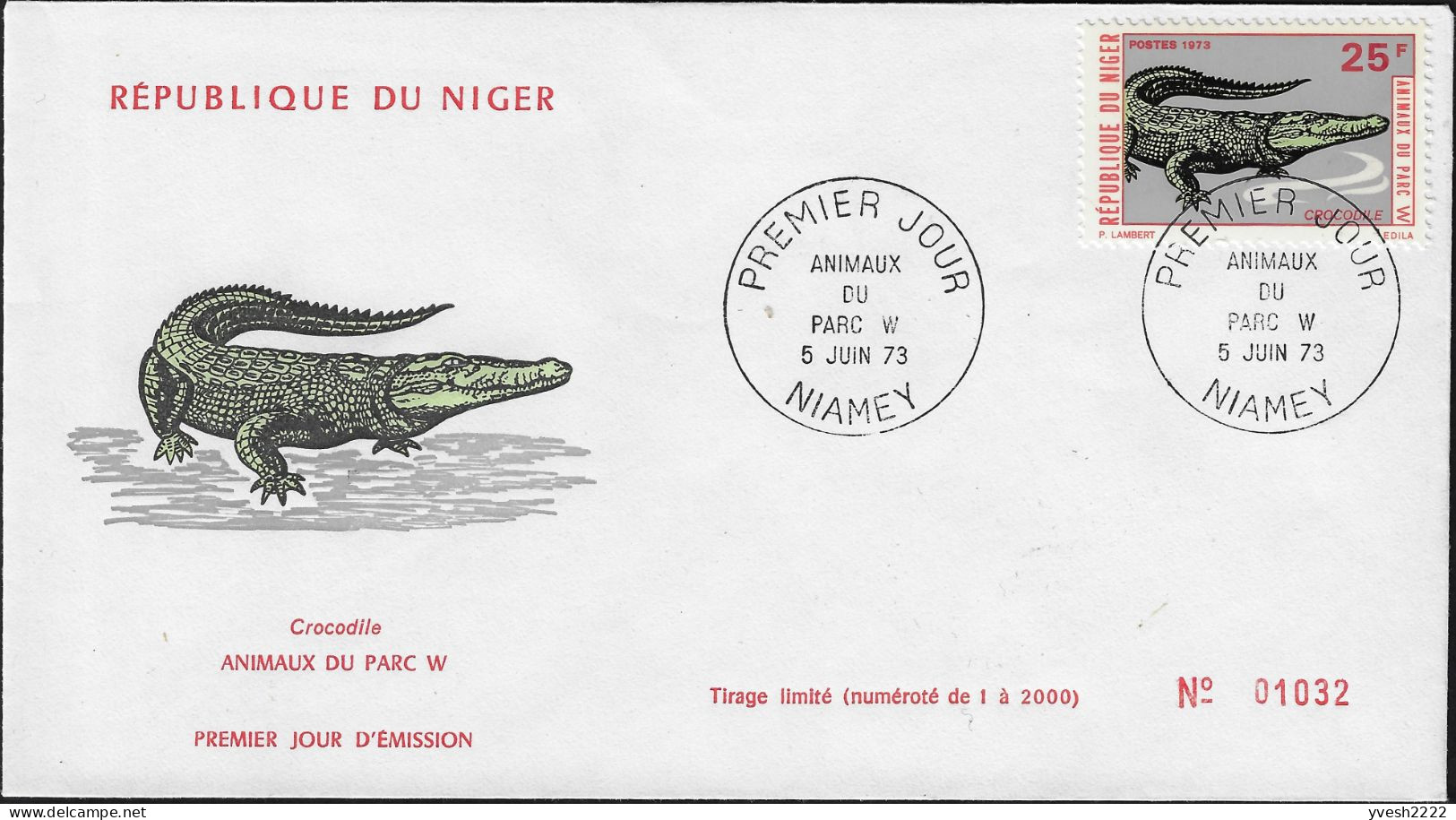 Niger 1973 Y&T 277 Sur FDC. Crocodile - Sonstige & Ohne Zuordnung