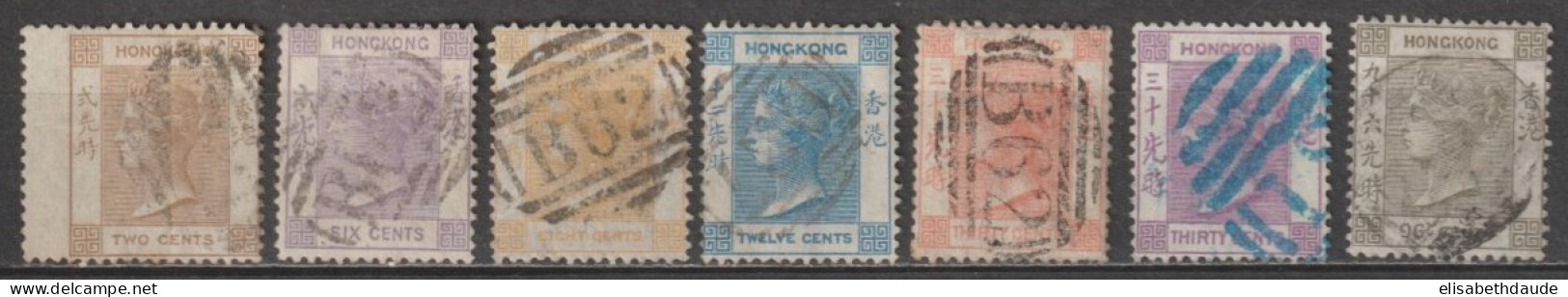 1863 - HONG KONG (CHINA) - YVERT N° 8+10/12+16+17+20 OBLITERES - FILIGRANE CC - COTE =  128 EUR - Usados