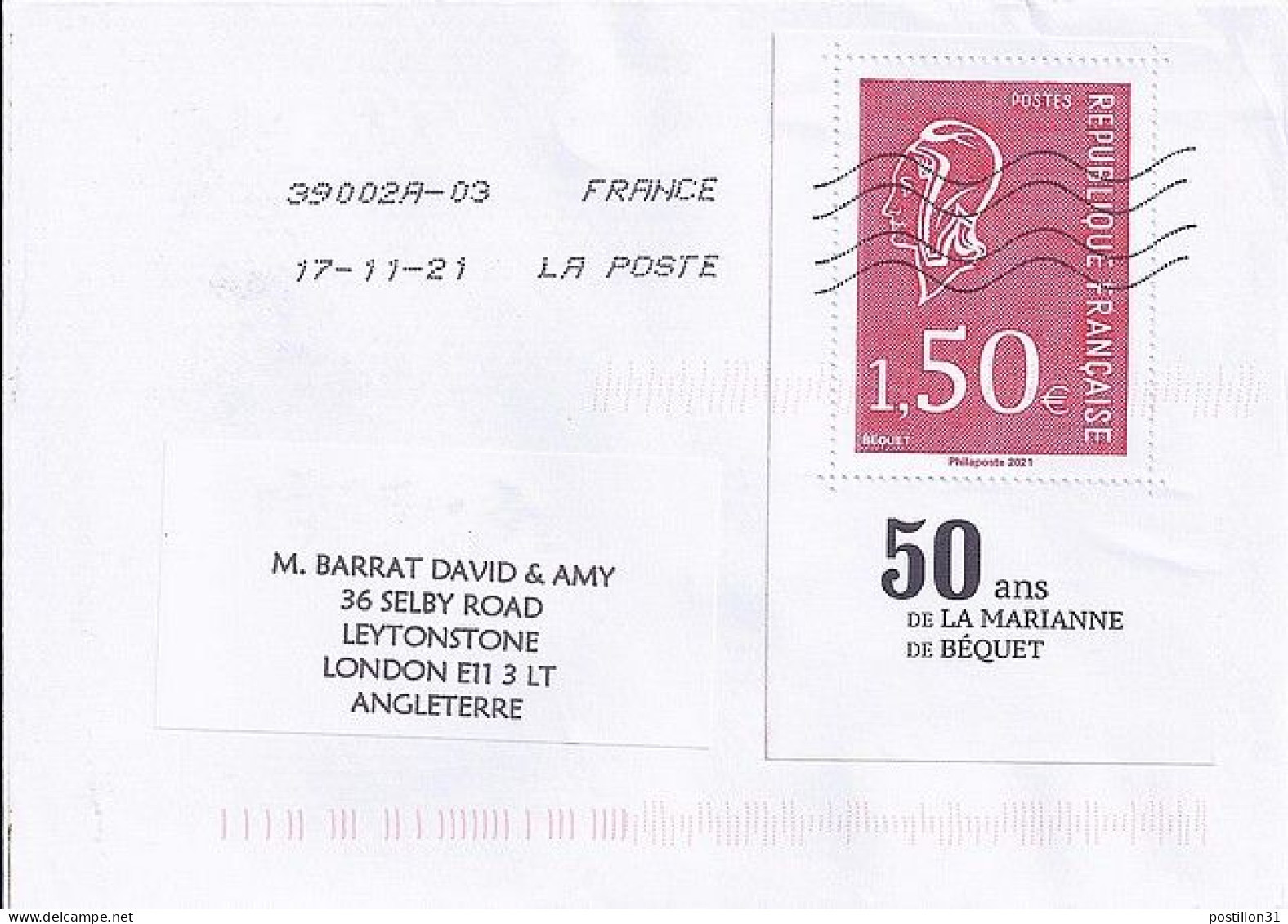 TP N° 5538 SUR LETTRE DU 19.11.21 POUR L’ANGLETERRE - Storia Postale