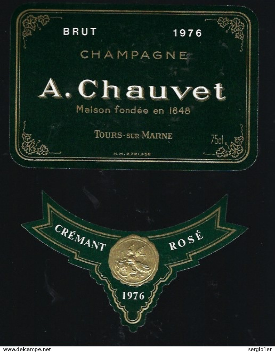 Etiquette Champagne  Brutmillesime 1976 A Chauvet Tours Sur Marne Marne 51 Avec Sa Collerette - Champagner