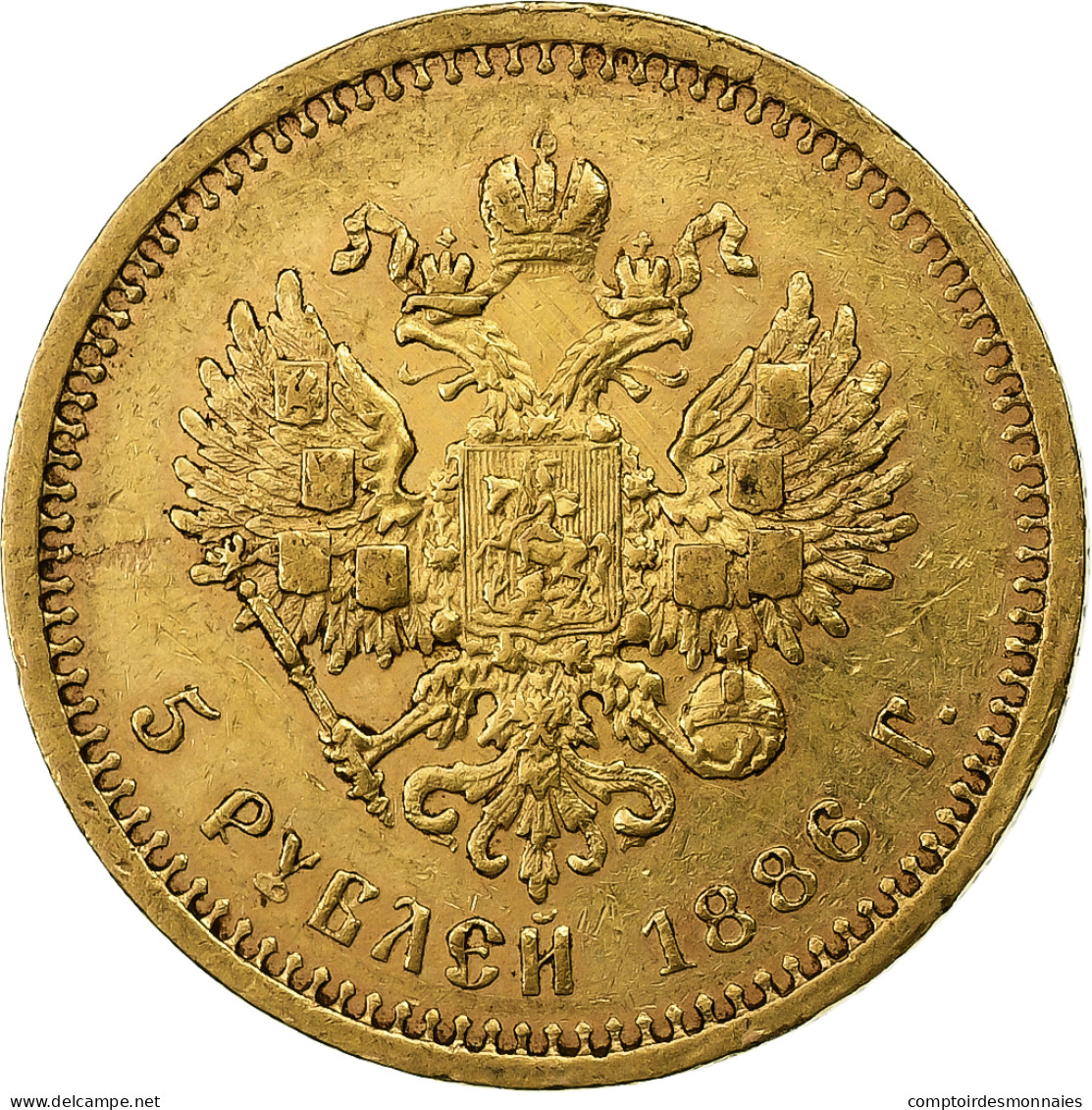 Russie, Alexander III, 5 Roubles, 1886, St. Petersburg, Or, TTB+, KM:42 - Russia