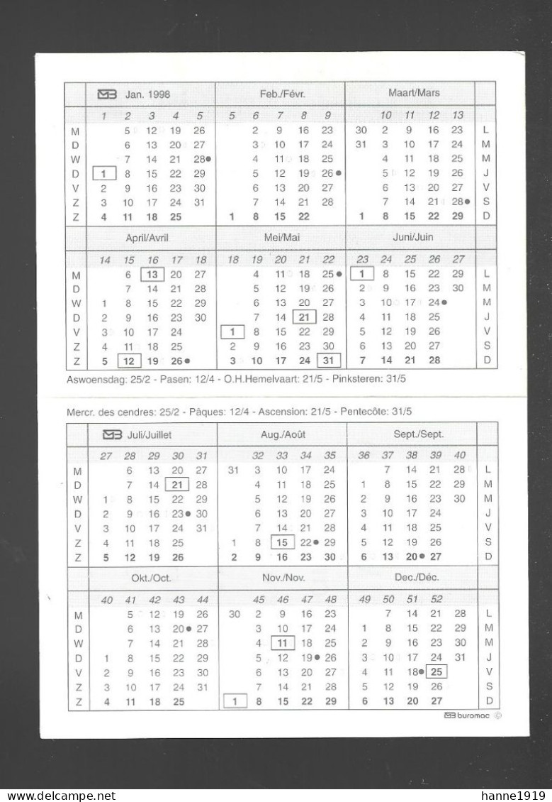 Ichtegem Engelstraat Boekhandel Verduyn Margodt Kalender 1998 Calendrier Htje - Klein Formaat: 1991-00