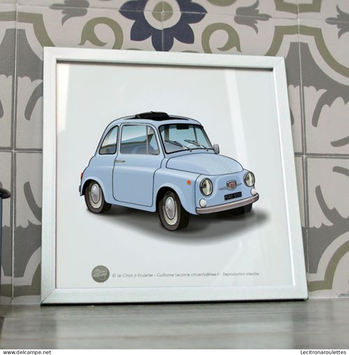 Poster Fiat 500 Bleu Ciel Format 20x20 Cm FIAT 500 Affiche Décoration - Automobili