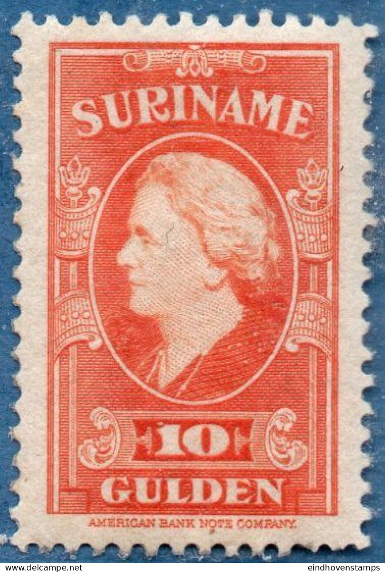 Suriname, 1945 ƒ 10.- Queen Wilhelmina MNH - Suriname ... - 1975