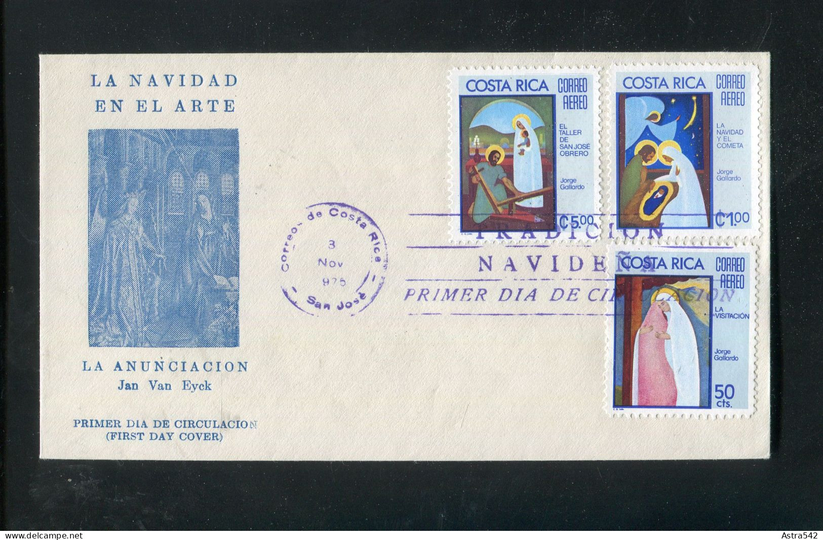 "COSTA RICA" 1975, Mi. 928-930 "Weihnachten" FDC (A1172) - Navidad