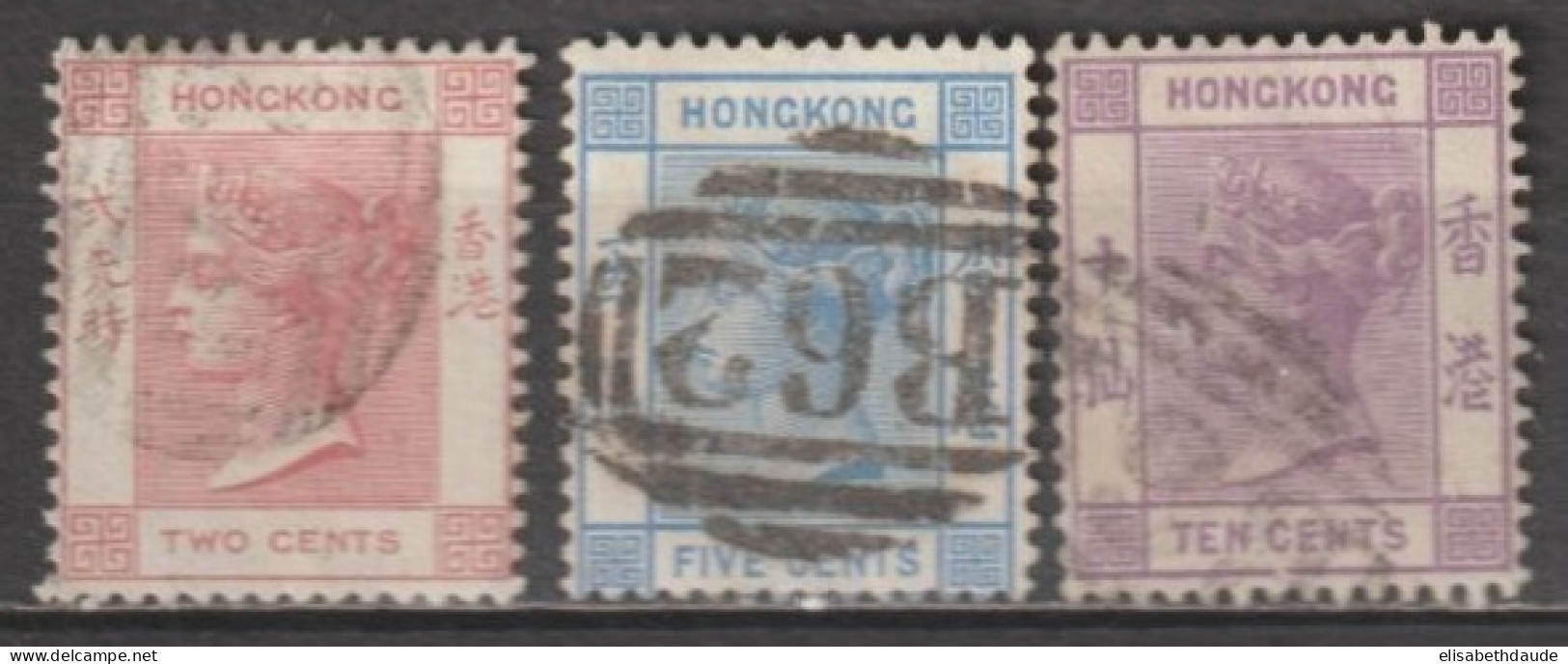 1880 - HONG KONG (CHINA) - YVERT N° 29/31 OBLITERES - FILIGRANE CC - COTE =  110 EUR - Usados