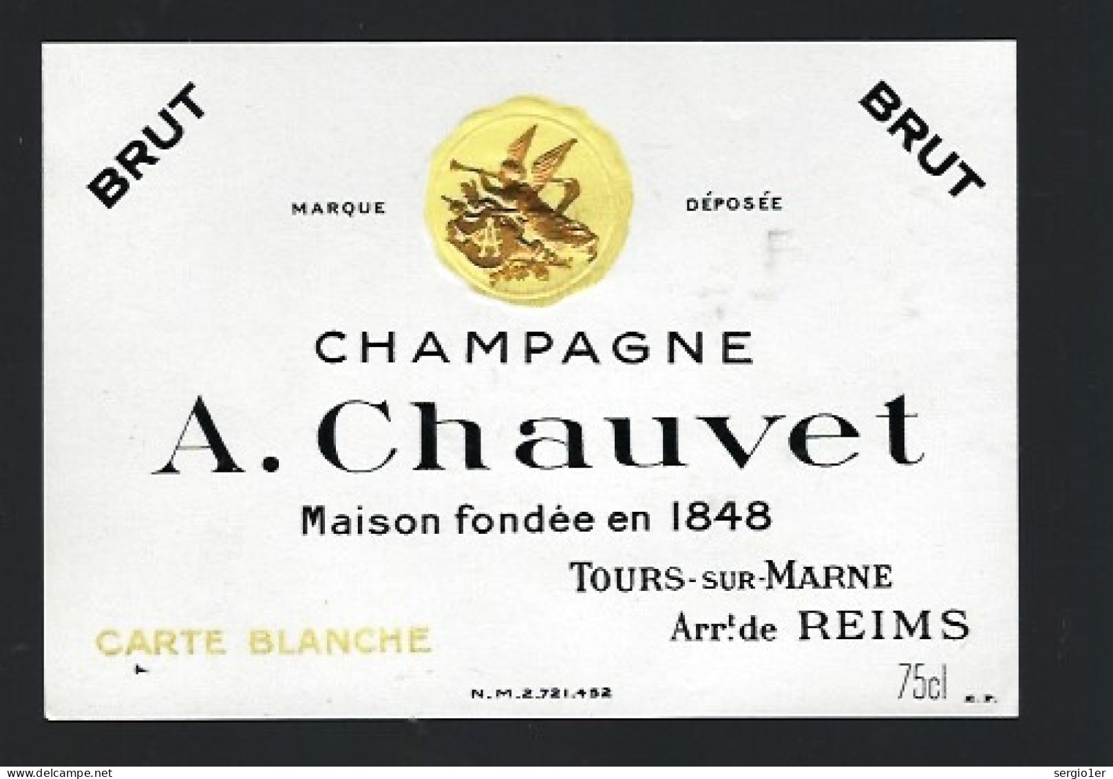 Etiquette Champagne  Brut Carte Blanche A Chauvet Tours Sur Marne Marne 51 Avec Sa Collerette - Champan