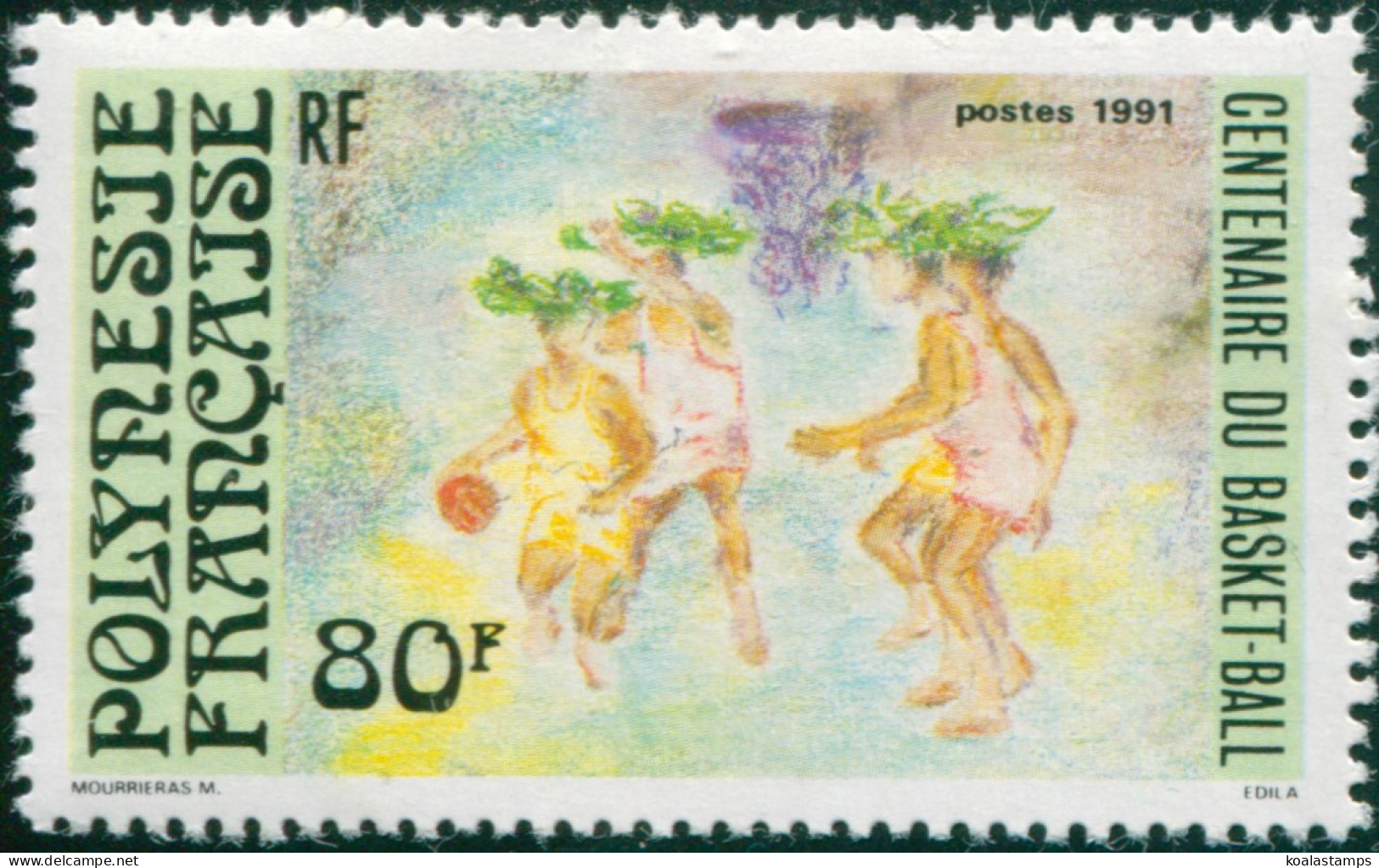 French Polynesia 1991 Sc#563,SG613 80f Basketball Players MLH - Other & Unclassified