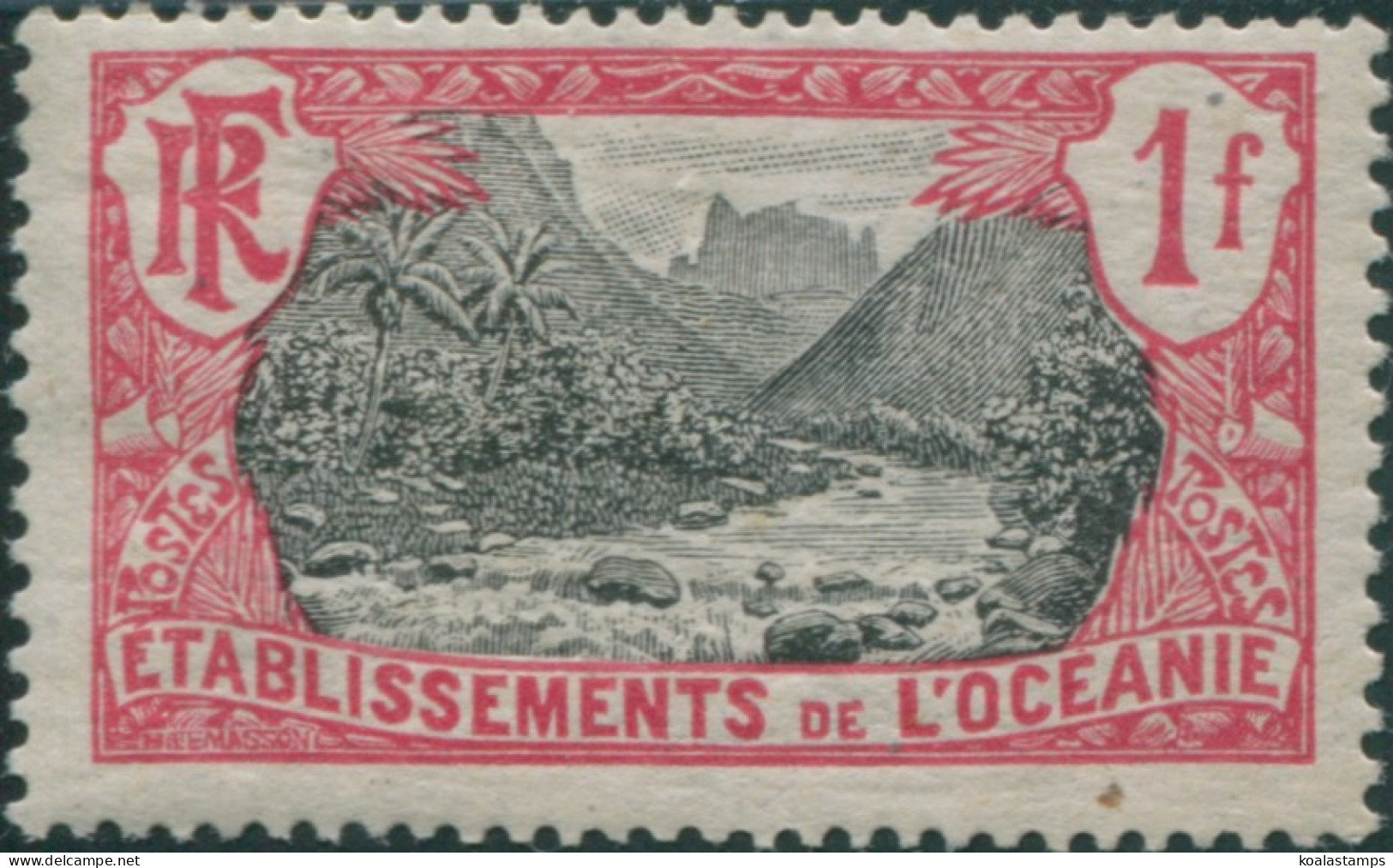 French Oceania 1913 SG34 1f Black And Red Valley Of Fautaua MLH - Sonstige & Ohne Zuordnung