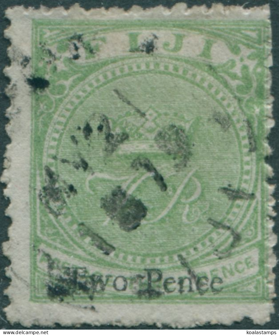 Fiji 1876 SG29 Two Pence On 3d Pale Green Crown And VR FU - Fiji (1970-...)