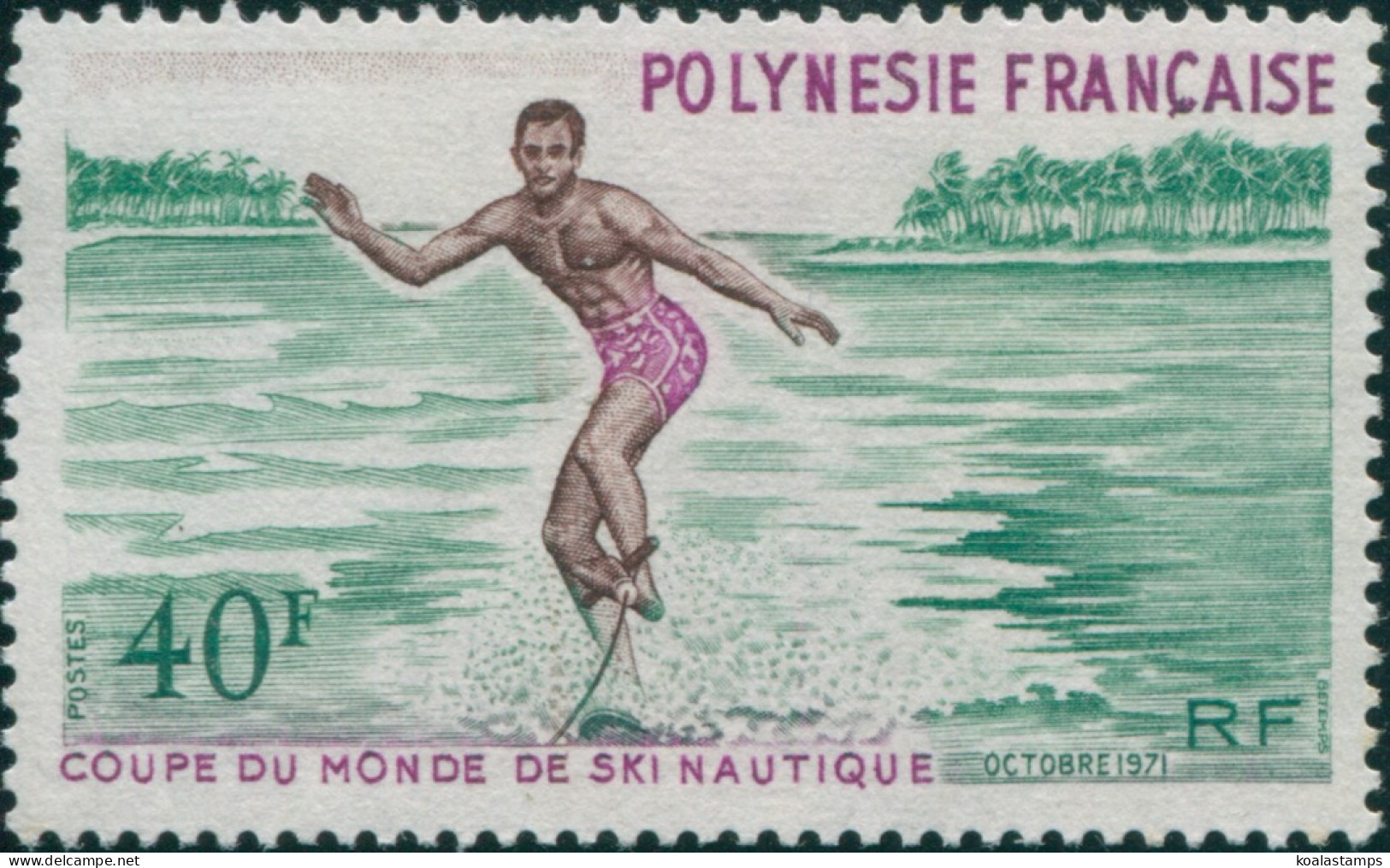 French Polynesia 1971 Sc#269,SG144 40f Water-skiing MNG - Autres & Non Classés