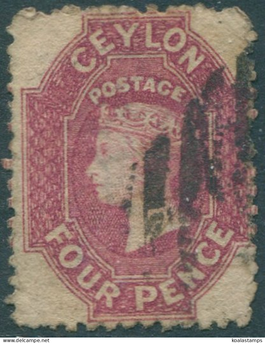 Ceylon 1865 SG52b 4d Rose QV Wmk FU (amd) - Sri Lanka (Ceylan) (1948-...)