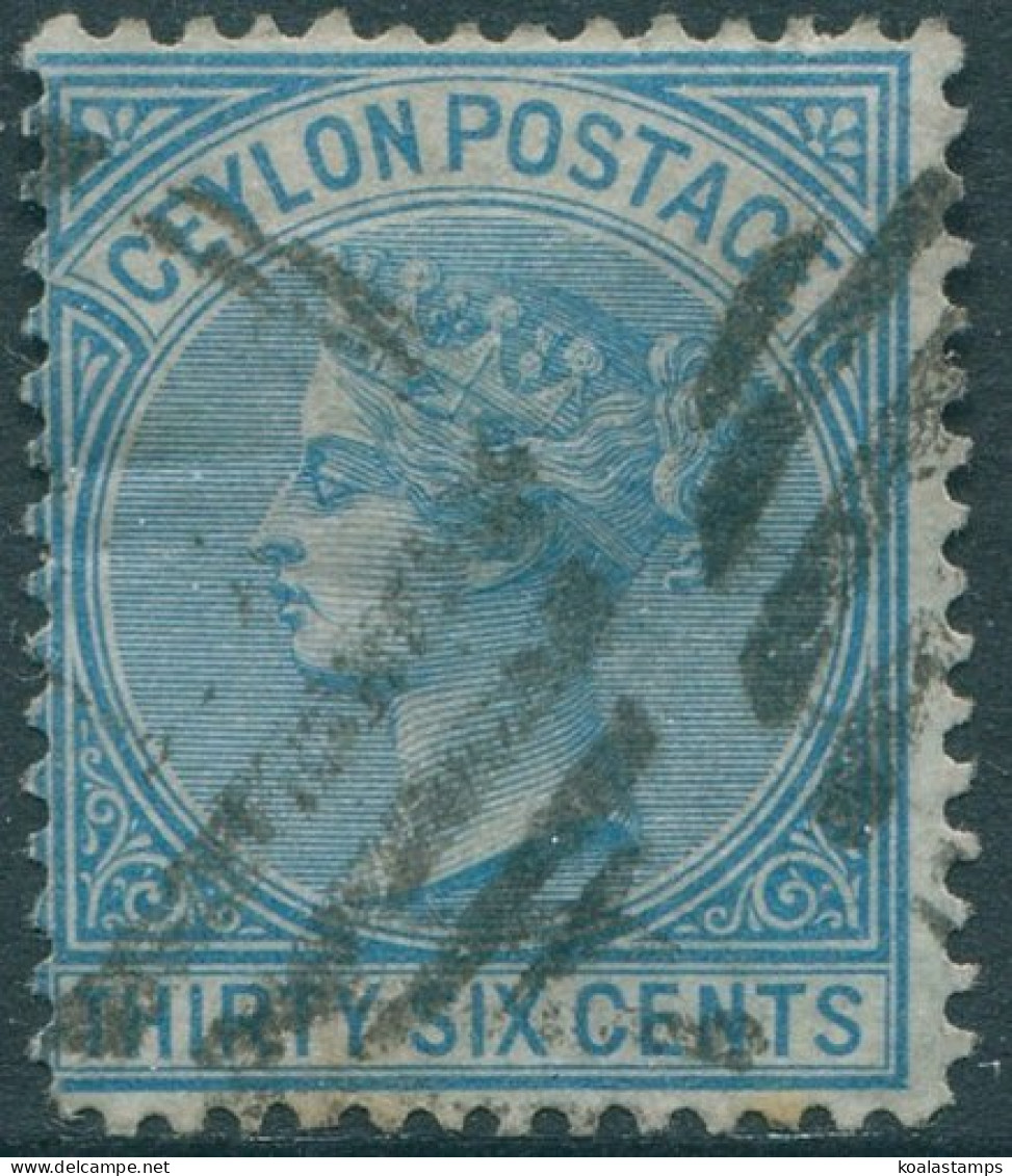 Ceylon 1872 SG129 36c Blue QV FU (amd) - Sri Lanka (Ceylan) (1948-...)