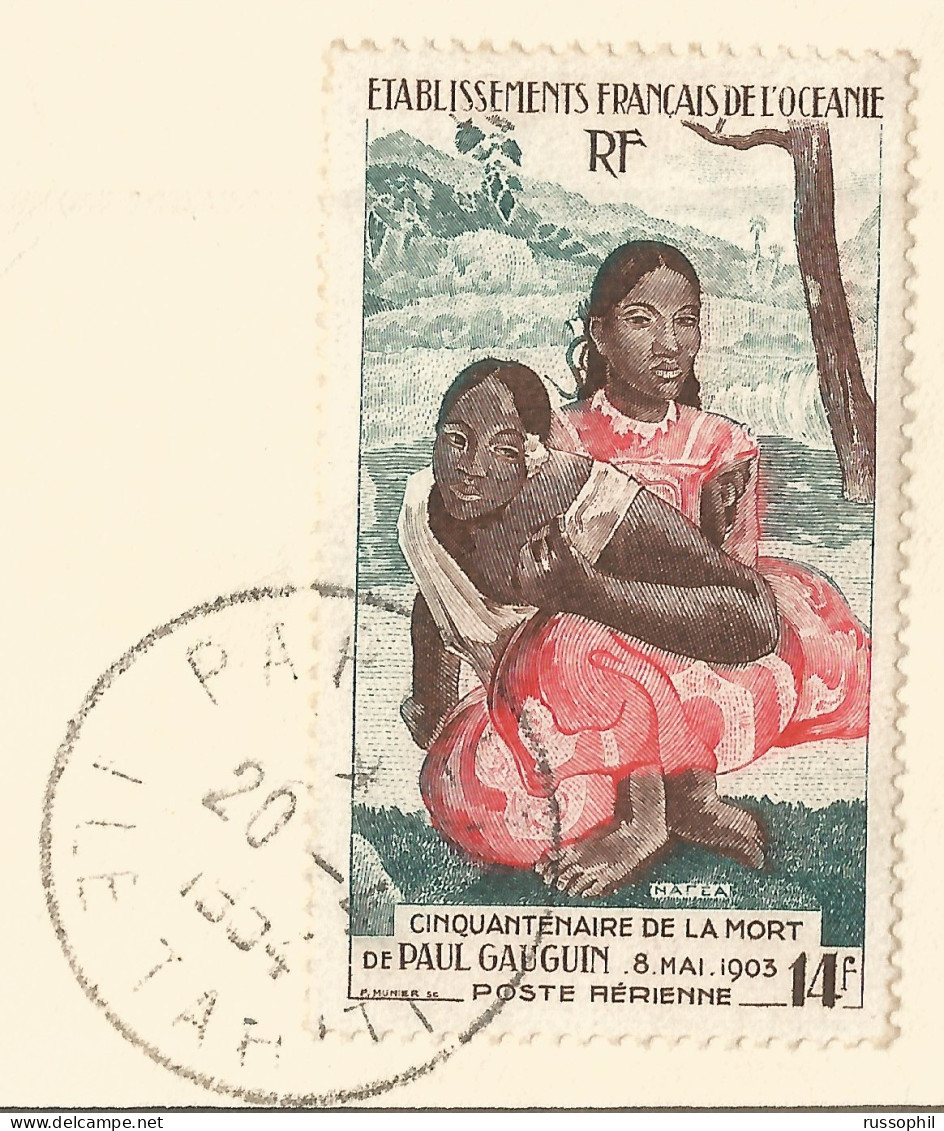 OCEANIE - 14 FR. FRANKING (PAUL GAUGUIN Yv. #PA30 ALONE) )ON REGISTERED COVER FROM PAPEETE  TO SWITERLAND - 1954 - Cartas & Documentos