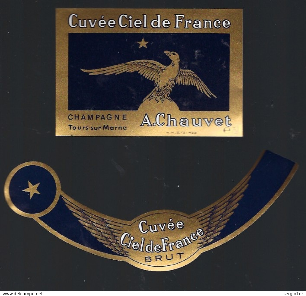 Etiquette Champagne  Cuvée Ciel De France   A Chauvet Tours Sur Marne Marne 51 Avec Sa Collerette " Aviation, Aigle" - Champagner