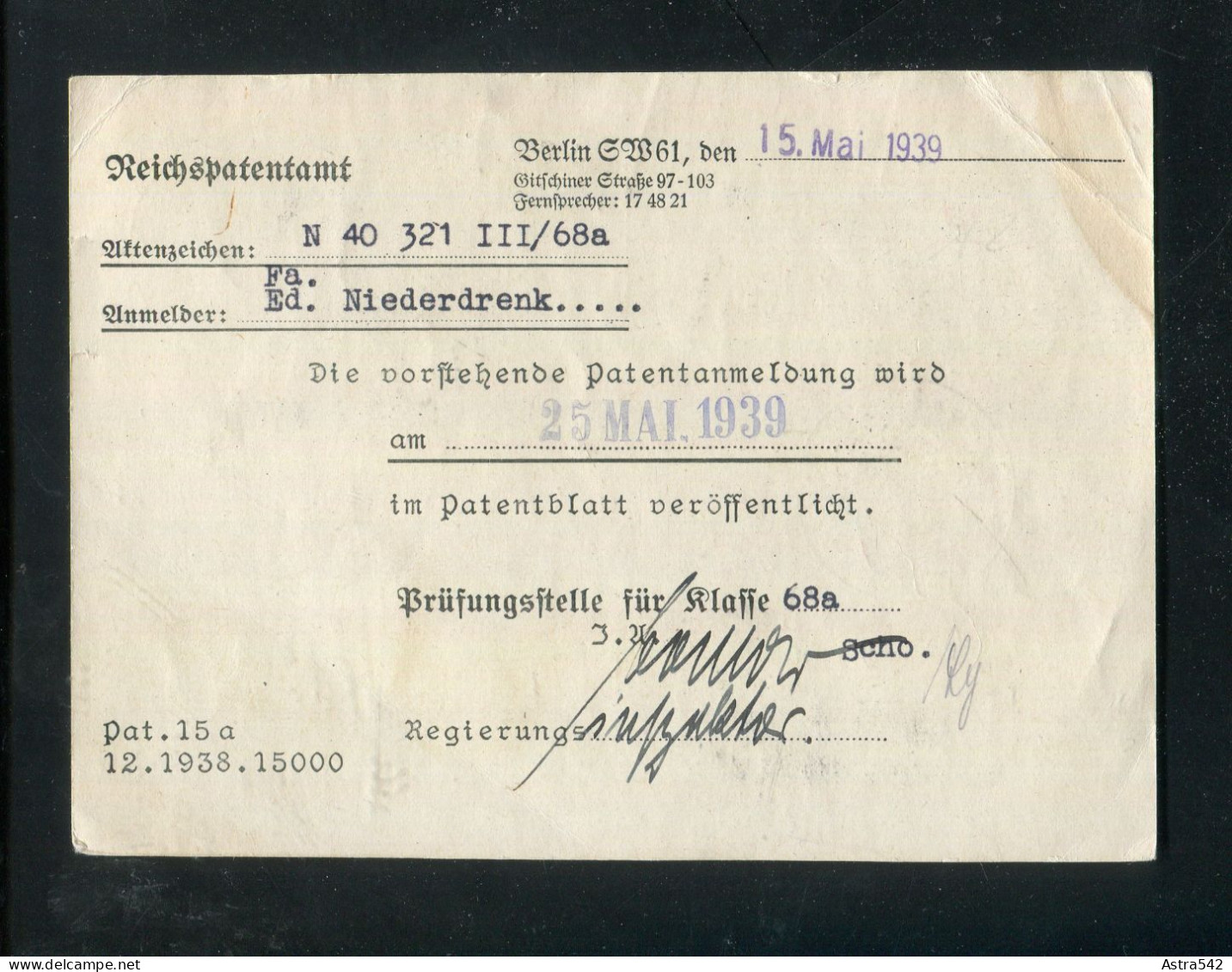 "DEUTSCHES REICH" 1939, Vordruckpostkarte "Gebuehrenpflichtige Dienstsache" Ex Berlin Nach Velbert, Nachgebuehr (A1174) - Lettres & Documents