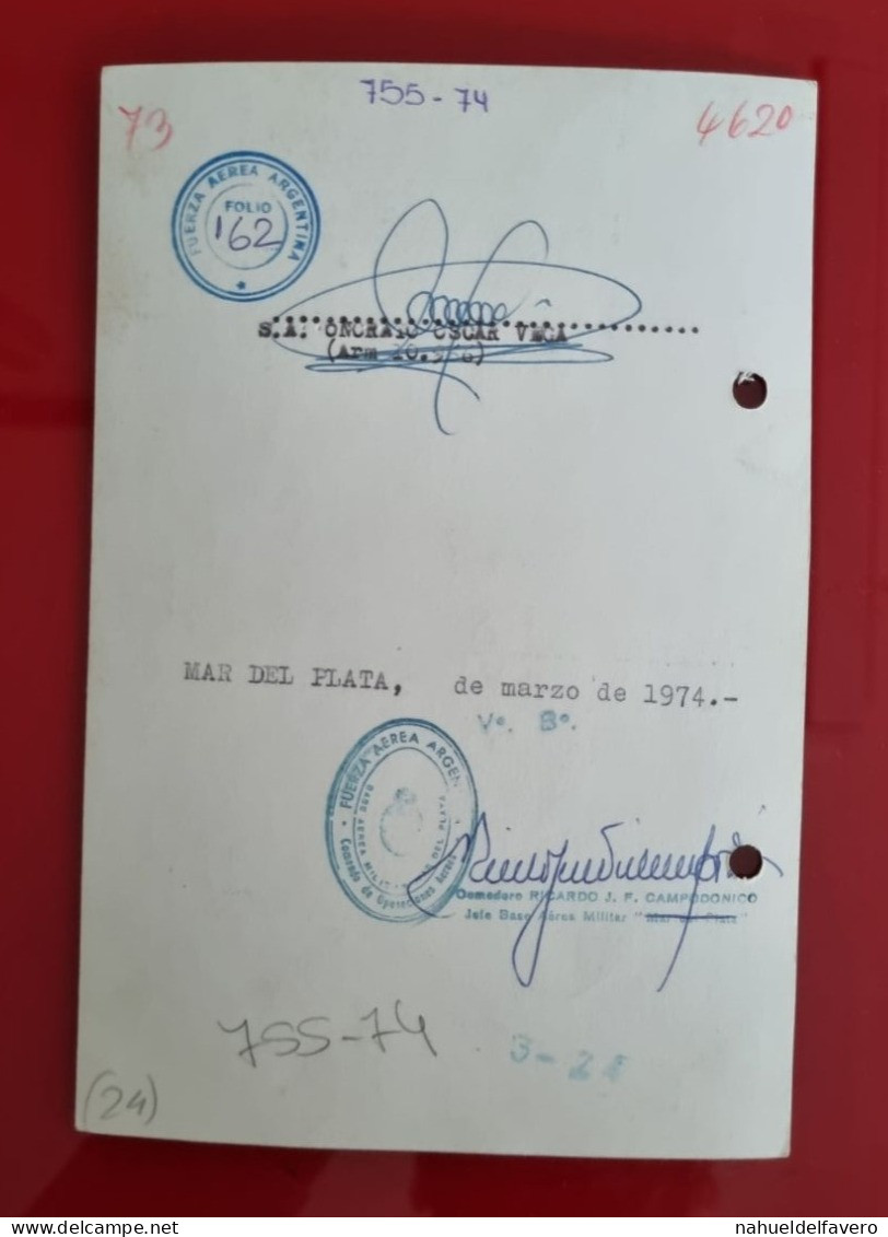 PH - Ph Original - 11,5 X 17.5 Cm - FUERZA AEREA ARGENTINA - FOTO OFICIAL Y FIRMA SUBOFICIAL AUXILIAR - 1974 - Krieg, Militär