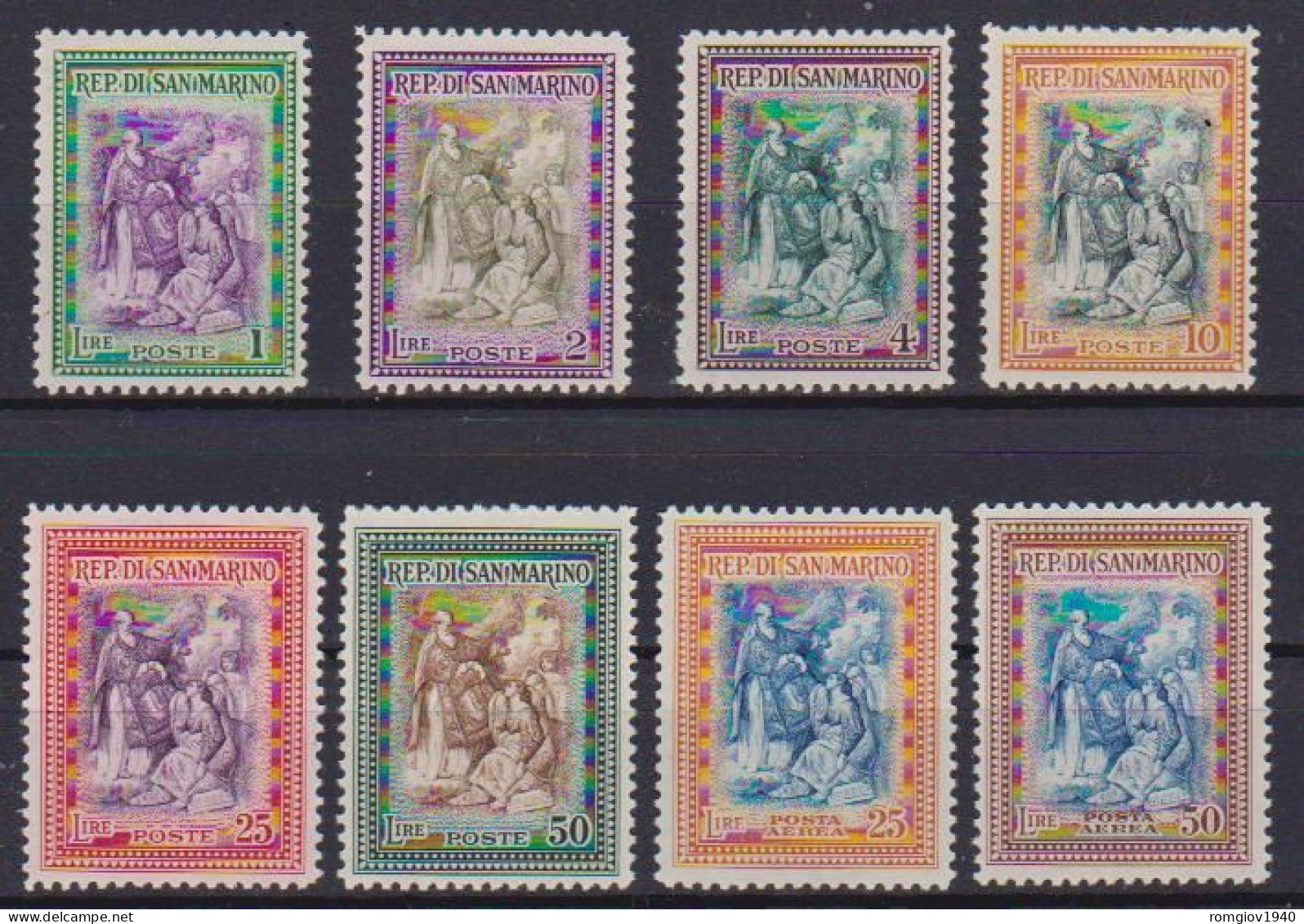 SAN MARINO  1947  RICOSTRUZIONE (DETTA ALBERONIANA) SASS. 312-317+POSTA AEREA 73-74 MNH XF        MLH VF - Unused Stamps