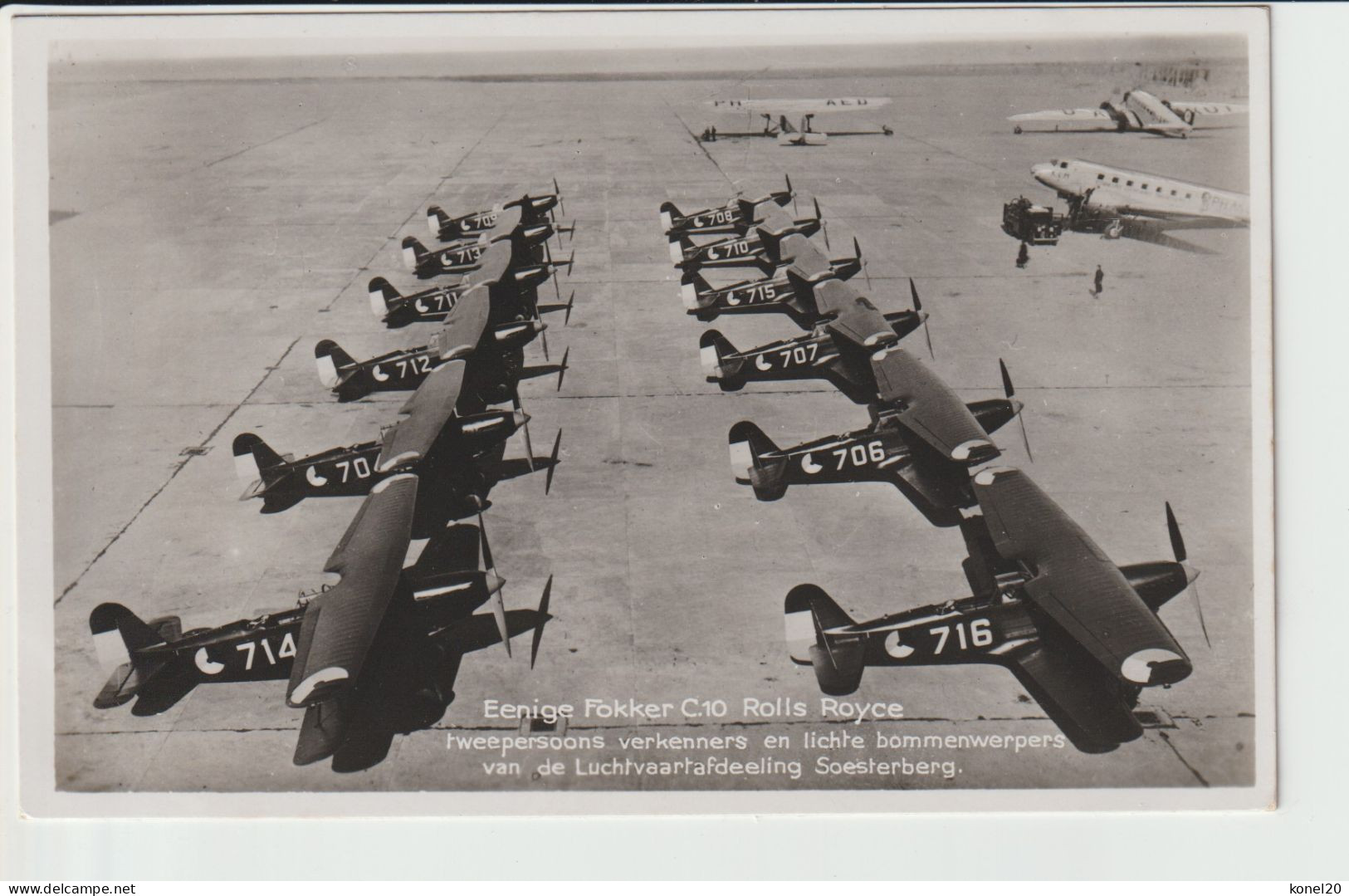 Vintage Rppc Fokker C-10 Esquadrille Aircraft KLu From Soesterberg Airport & KLm Douglas Dc-2 - 1919-1938: Between Wars