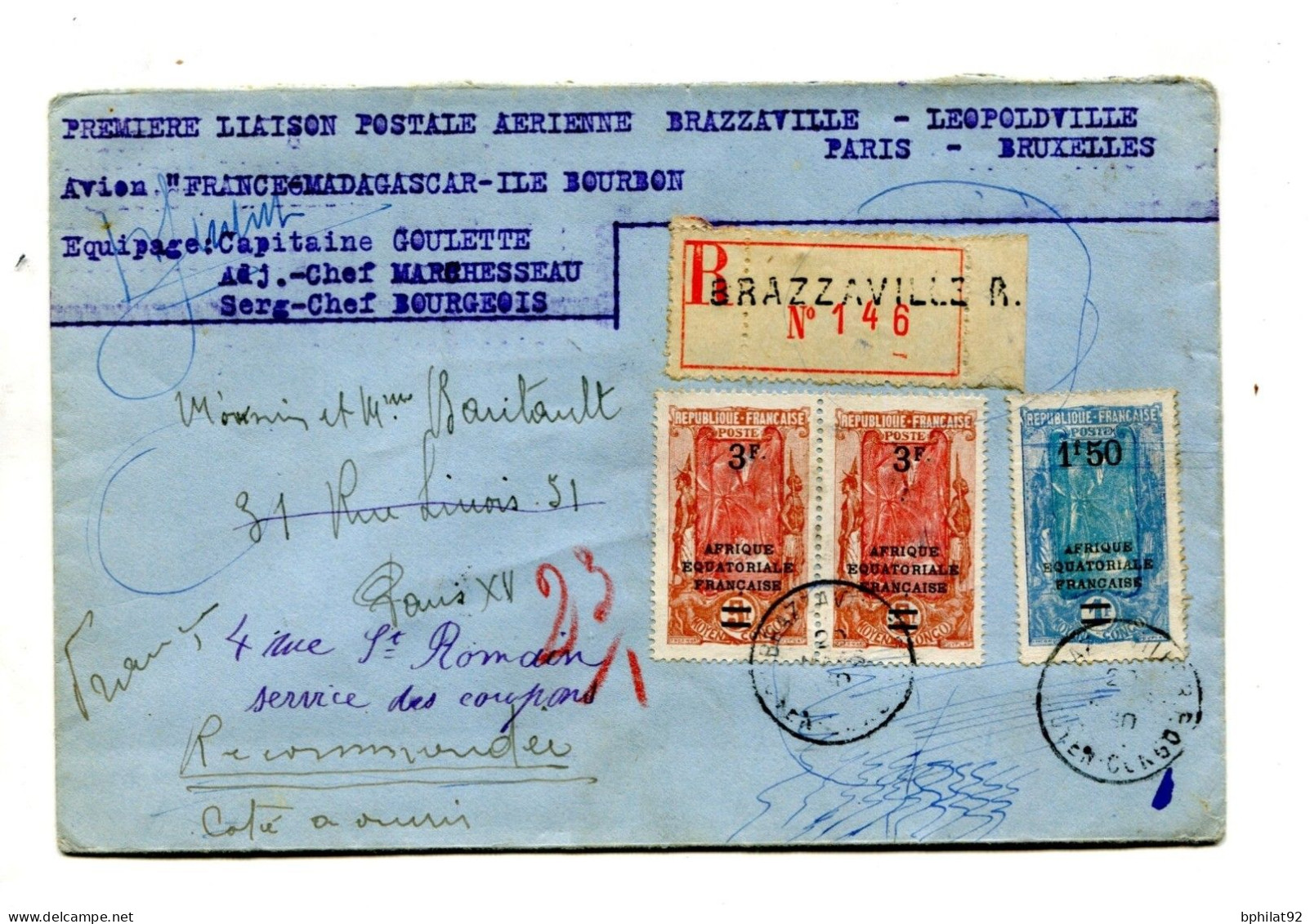 !!! VOL GOULETTE : 1ERE LIAISON POSTALE AERIENNE BRAZZAVILLE - LEOPOLDVILLE - PARIS - BRUXELLES DE 1930 - Primi Voli