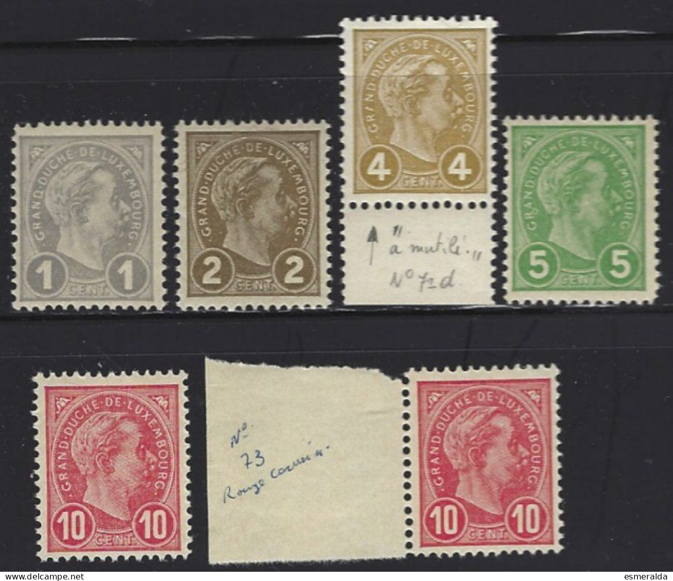 Luxembourg Yv 69/70+71d Variété"A"mutilé+72+2x73 (couleurs)  6valeurs Tous ** /mnh - 1895 Adolfo Di Profilo