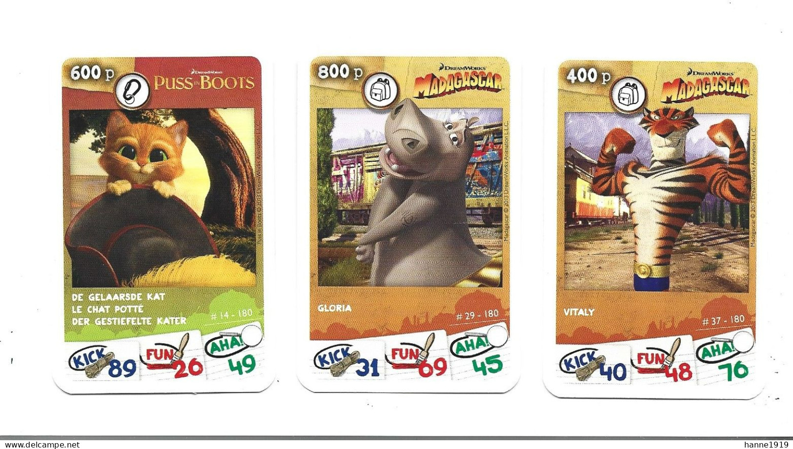 Madagascar Lot 2 Trading Cards Puss In Boots 1 Trading Card Disney Htje - Disney