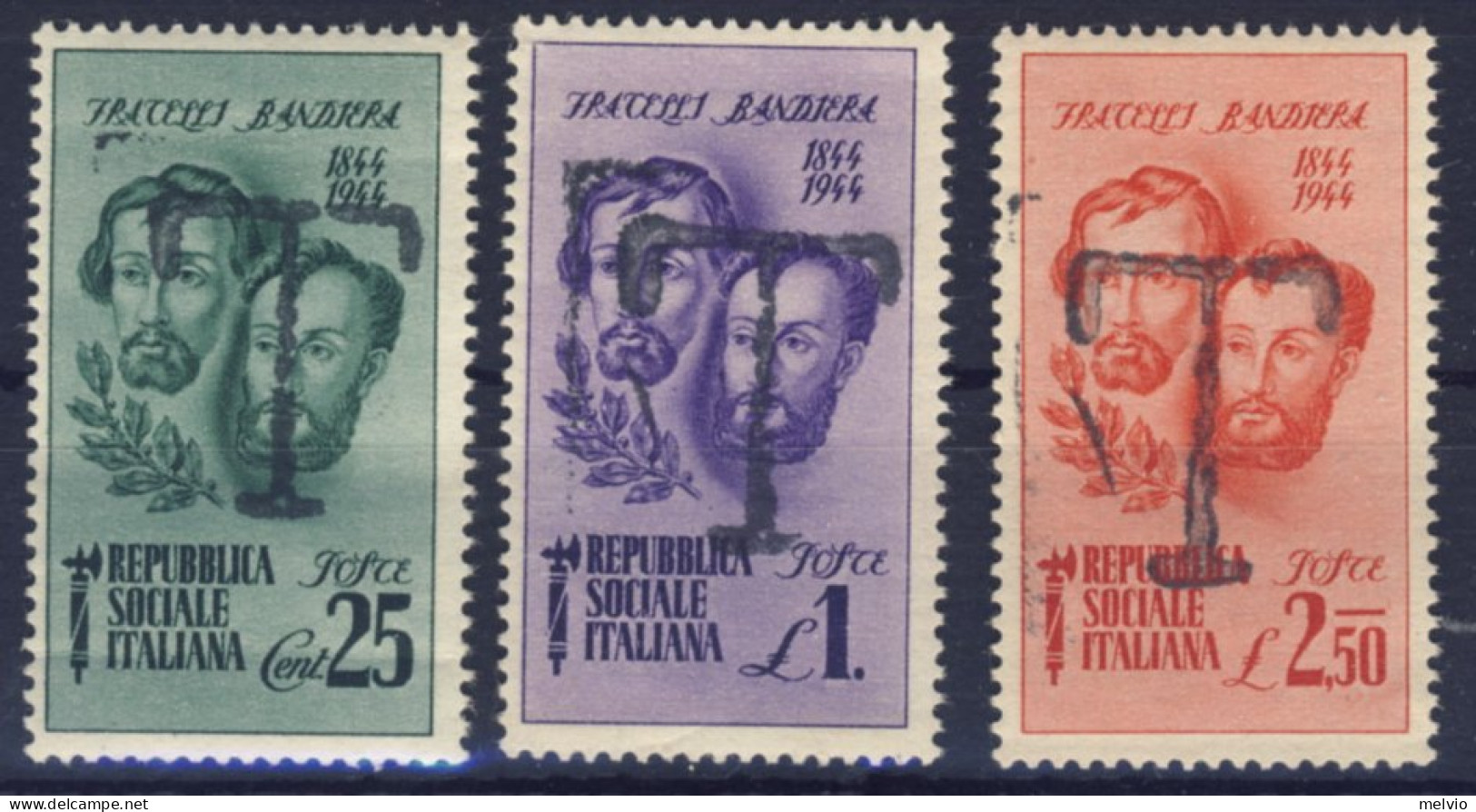 1944-Italia (MNH=**) Serie 3 Valori F.lli Bandiera Con Grande T Soprastampa A Ma - Ungebraucht