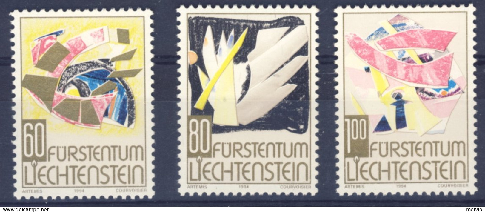 1994-Liechtenstein (MNH=**) Serie 3 Valori Narale,dipinti - Unused Stamps