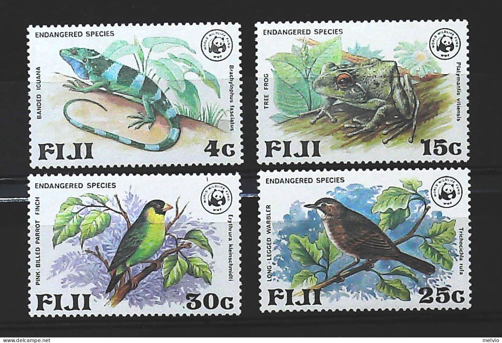1979-Fiji (MNH=**) Serie 4 Valori WWF Uccelli Rana Camaleonte - Fidji (1970-...)