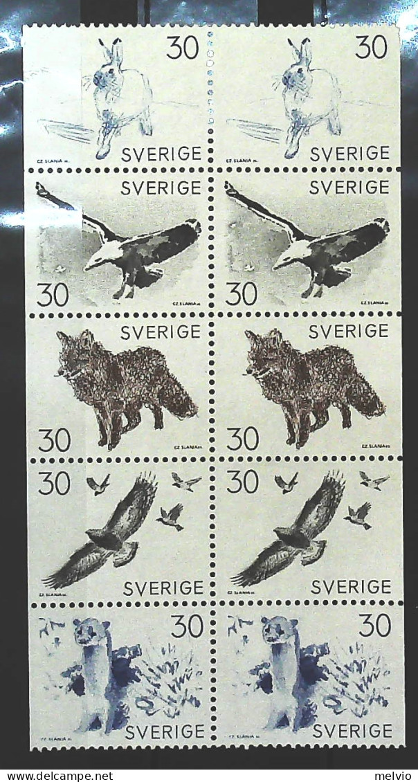 1968-Svezia (MNH=**) 2 Serie Da 5 Valori Accoppiate Animali Selvatici Lupo Aquil - Otros & Sin Clasificación