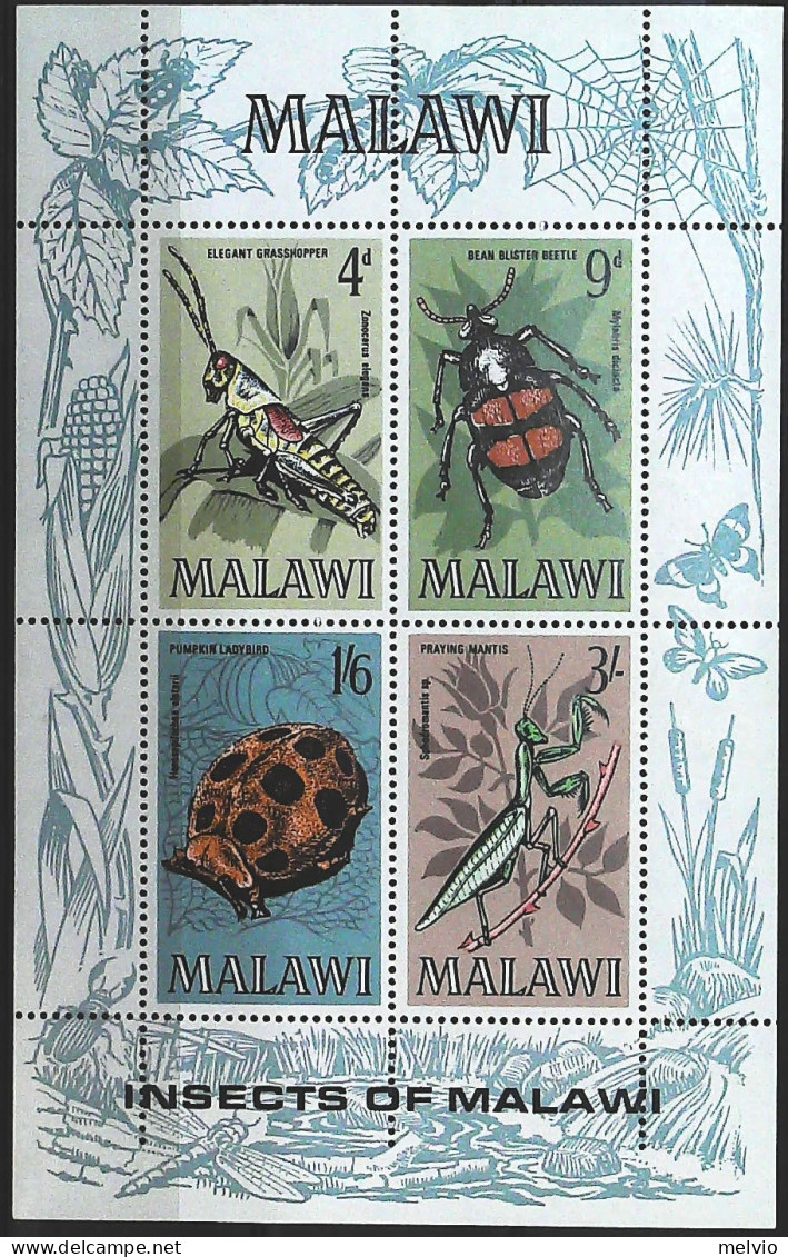 1969-Malawi (MNH=**) Foglietto 4 Valori Insetti Mantide Religiosa Locusta - Malawi (1964-...)