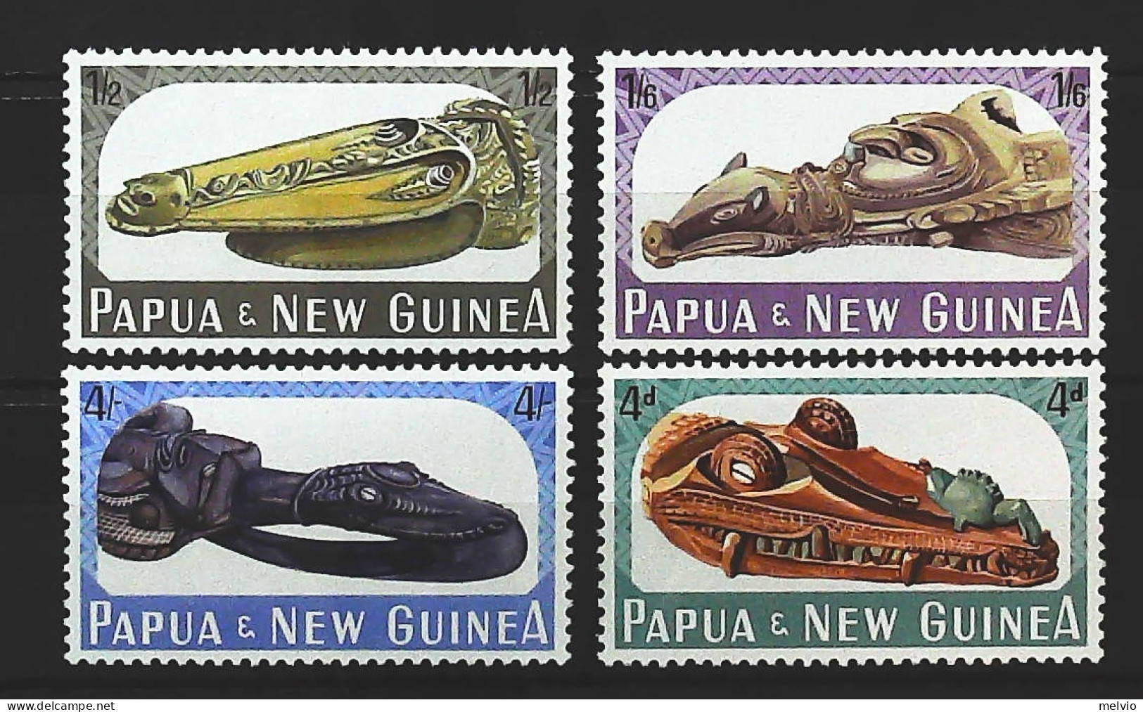 1965-Papua Nuova Guinea Serie 4 Valori Manufatti Locali Maschere - Papúa Nueva Guinea