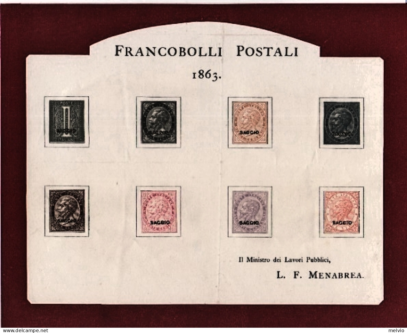 1863-francobolli Cifra Ed Effigie Soprastampati SAGGIO Su Foglietto Menabrea, In - Poststempel