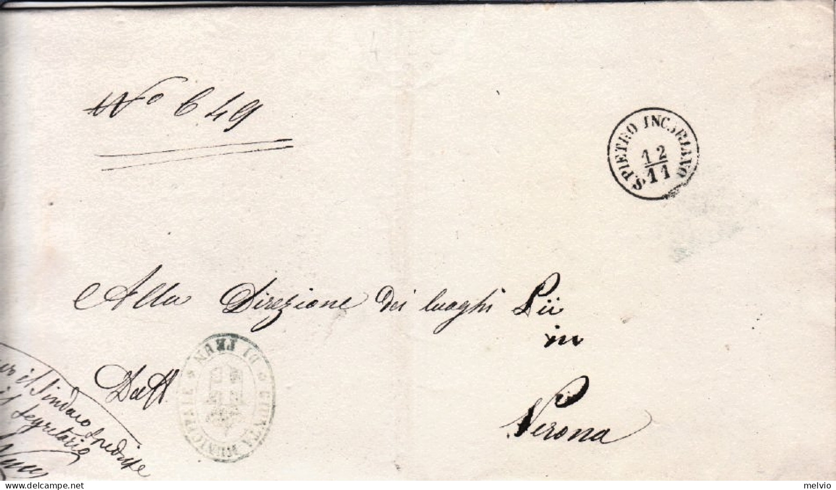 1869-S.PIETRO INCARIANO Annullo Lombardo Veneto (12.11) Su Piego - Poststempel