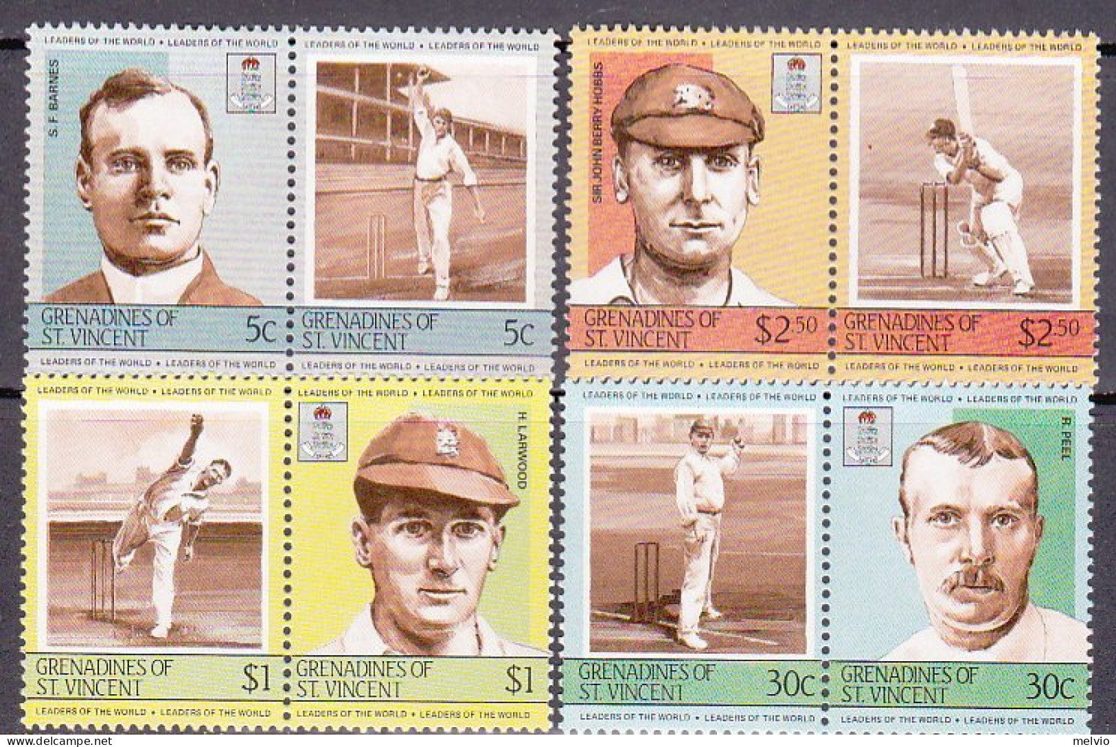 1984-Grenadine Di St.Vincent (MNH=**) S.8v."Cricket" - St.Vincent & Grenadines