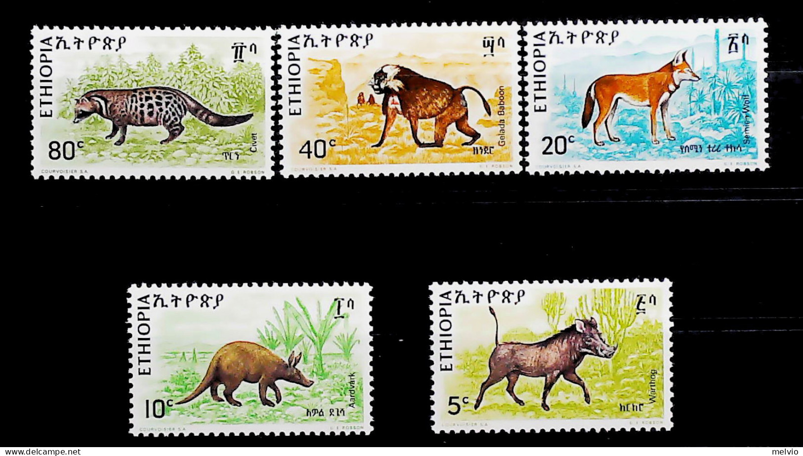 1975-Etiopia (MNH=**) Serie 5 Valori Scimmia Fenicottero Armadillo - Etiopia