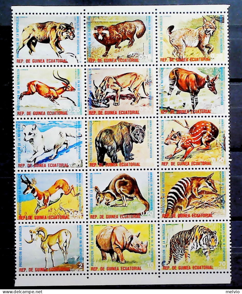 1974-Guinea Equatoriale (MNH=**) Serie 15 Valori Antilope Tigre Orso Rinoceronte - Equatorial Guinea