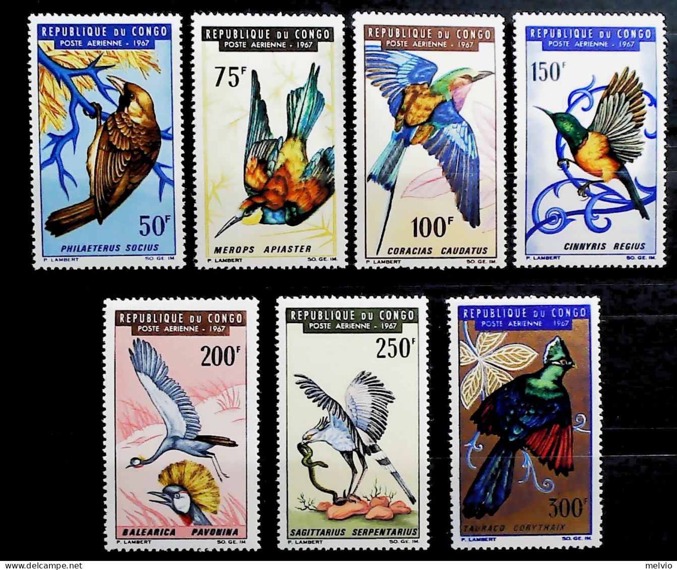 1967-Congo (MNH=**) Posta Aerea Serie 7 Valori Uccelli - Nuevas/fijasellos