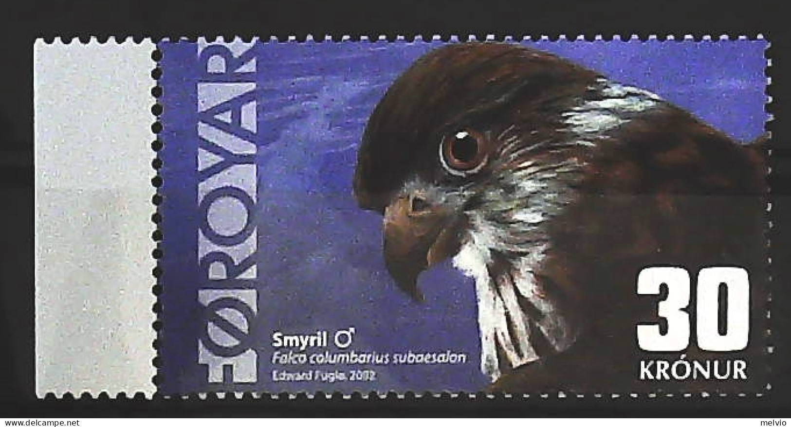 2002-Faeroer (MNH=**) 30k. Falco Uccelli - Faroe Islands