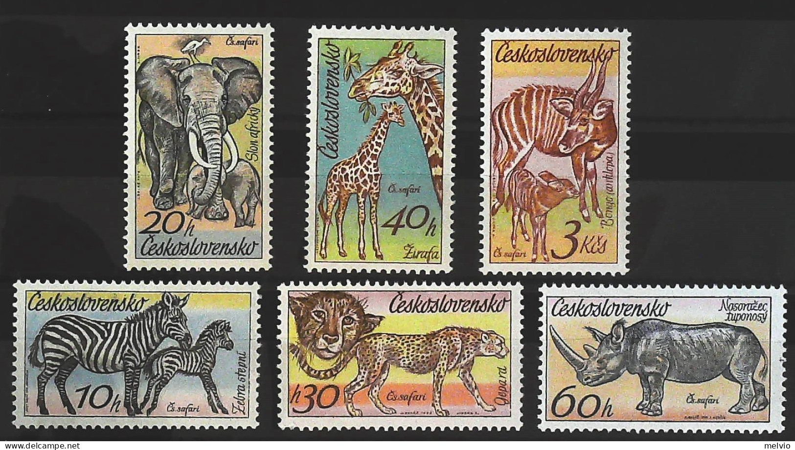 1976-Cecoslovacchia (MNH=**) Serie 6 Valori Elefante Zebra Leopardo Antilope Gir - Autres & Non Classés
