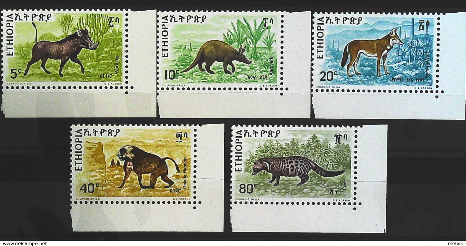 1975-Etiopia (MNH=**) Serie 5 Valori Fauna Locale - Ethiopie