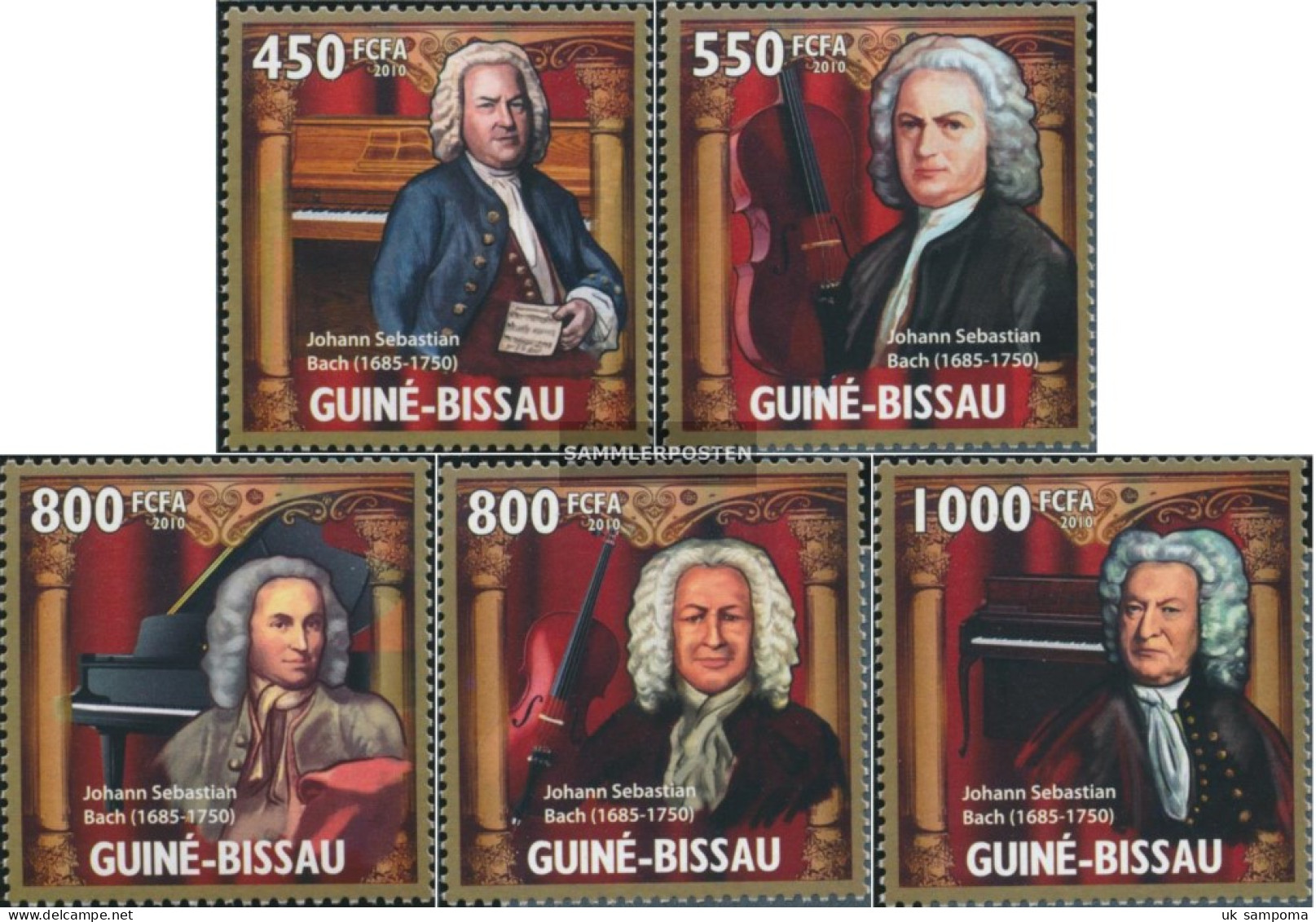 Guinea-Bissau 4599-4603 (complete. Issue) Unmounted Mint / Never Hinged 2010 J. Sebastian Bach And Musikinstrume - Guinea-Bissau