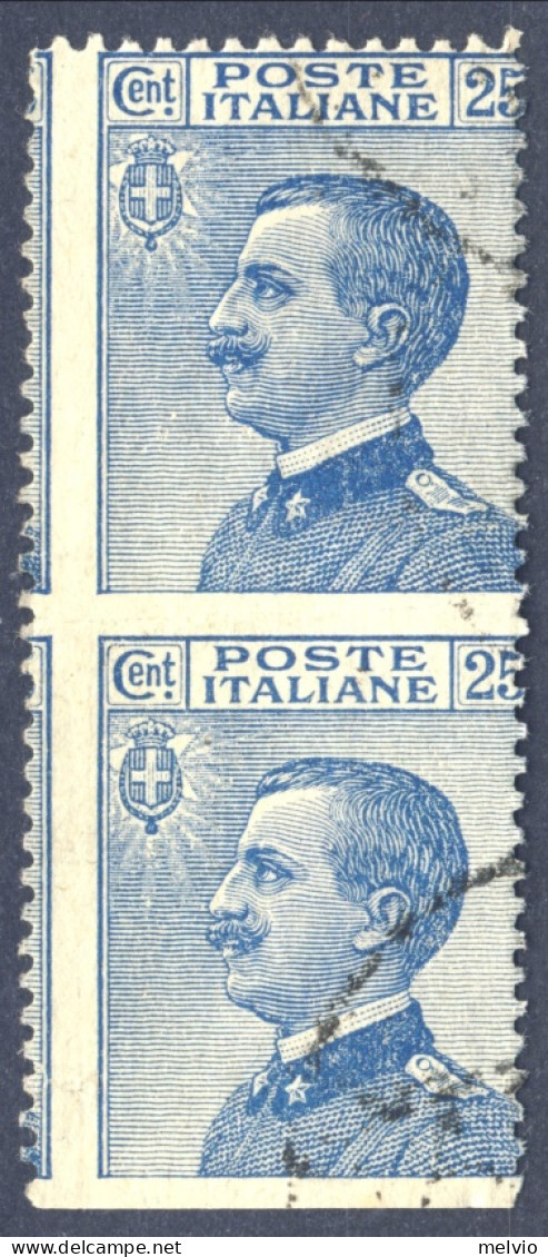 1908-Italia  (O=used) Coppia Del 25c.Michetti Non Dentellato Orizzontalmente - Usati