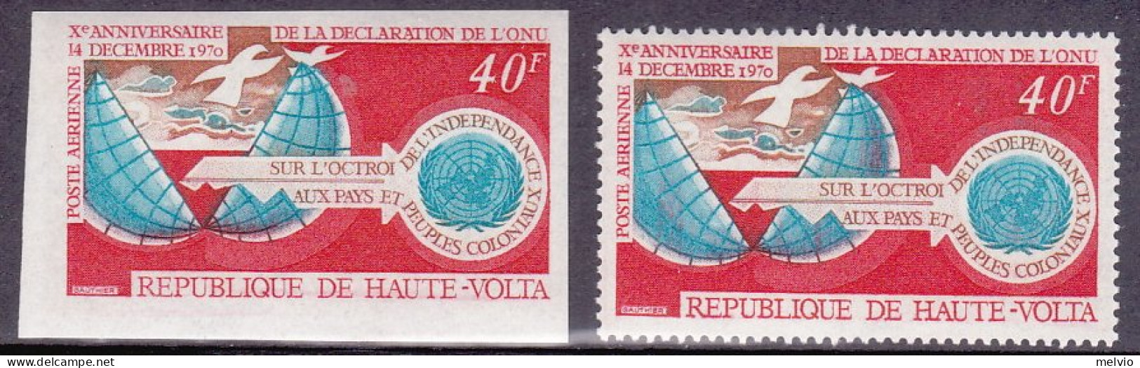1970-Alto Volta (MNH=**) Posta Aerea S.1v.dentellato+non Dentellato "Anniversari - Obervolta (1958-1984)