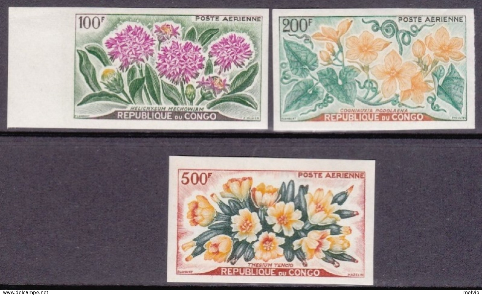 1961-Congo (MNH=**) Posta Aerea S.3v.non Dentellati "Fiori" - Sonstige & Ohne Zuordnung