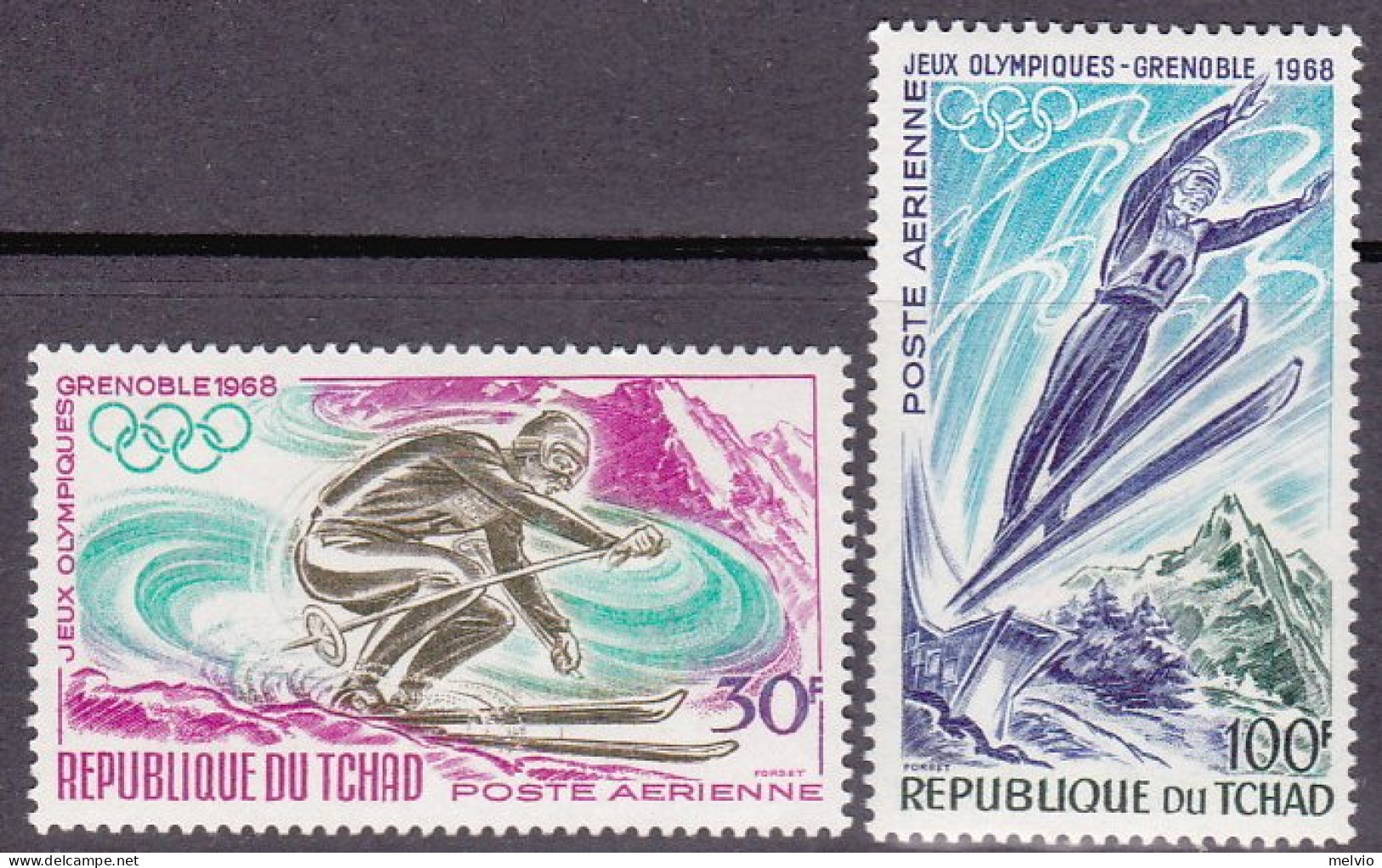 1968-Ciad (MNH=**) S.2v."giochi Olimpici Invernali A Grenoble"cat.Yvert Euro 5 - Tchad (1960-...)